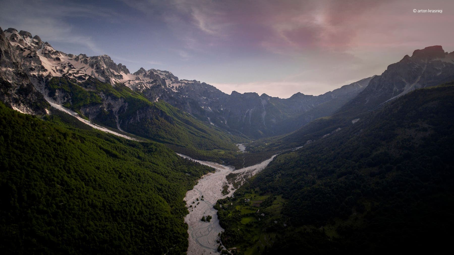 Valbona Valley floor with alpine peaks above